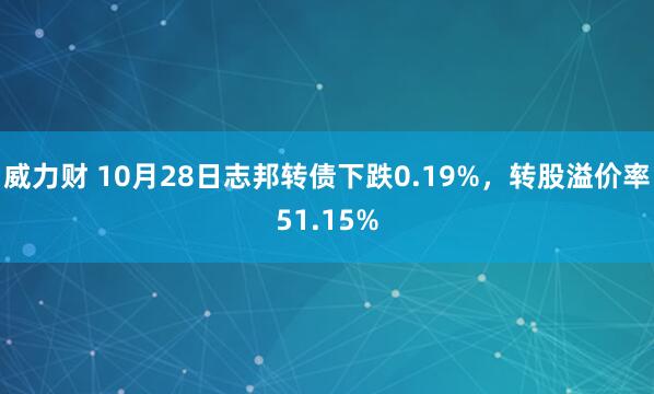 威力财 10月28日志邦转债下跌0.19%，转股溢价率51.15%