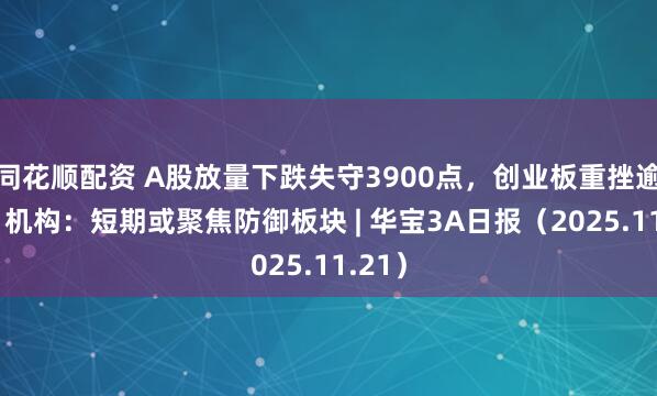 同花顺配资 A股放量下跌失守3900点，创业板重挫逾4%，机构：短期或聚焦防御板块 | 华宝3A日报（2025.11.21）